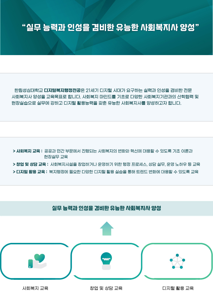 Mission 사람됨을 앞세운 인간교육과 창의적 지성을 지닌 전문 직업인 양성